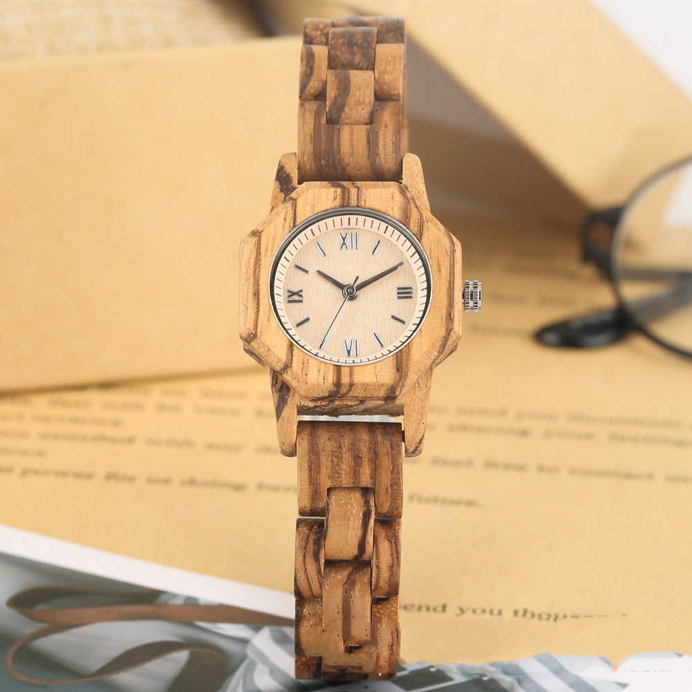 Ladies Octagon Wooden Bracelet Watch