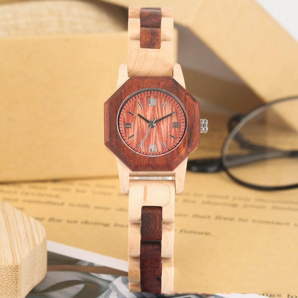 Ladies Octagon Wooden Bracelet Watch