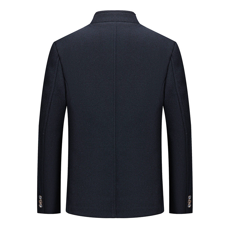 Mens Wool Tweed Zhongshan Suit With A Mandarin Collar For A Refined Tailored Look