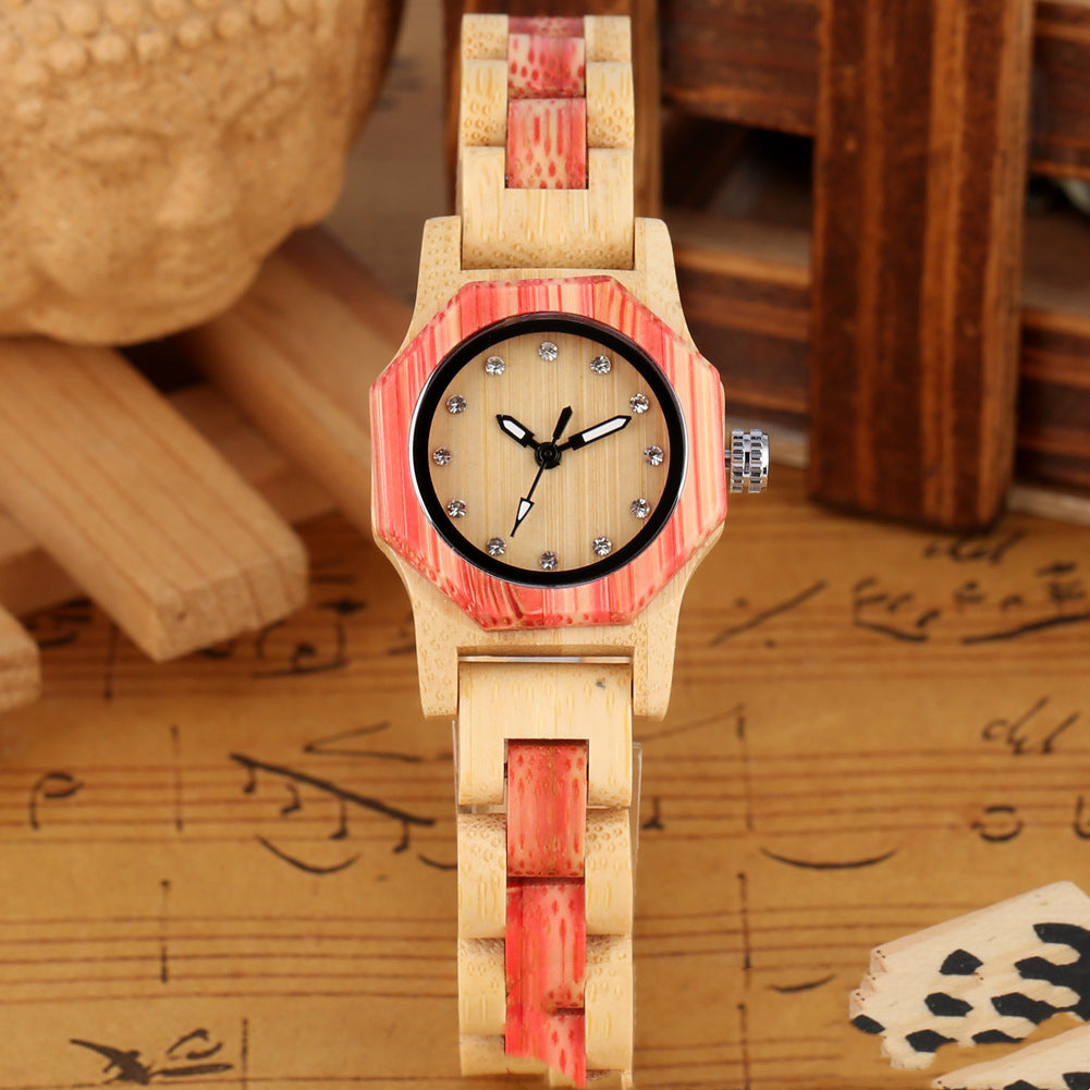 Ladies Octagon Wooden Bracelet Watch