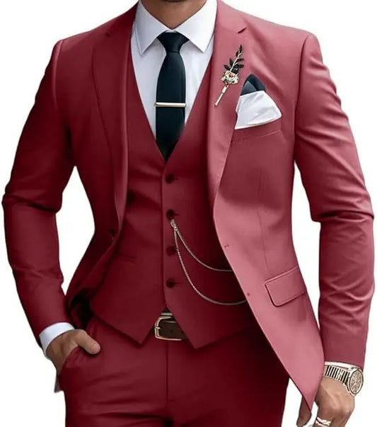 Three-piece suit solid color slim fit suitable for evening banquets and parties It consists a waistcoat a jacket and trousers