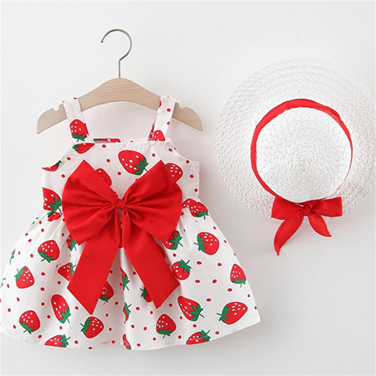 Baby Girl Strawberry Print Dress with Hat