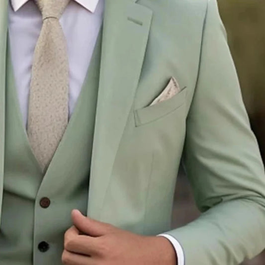 Suit (Blazer+ Vest + Trousers) Men's Fashionable Gentleman Business British Style Solid-color Banquet Host Casual Wedding Suit