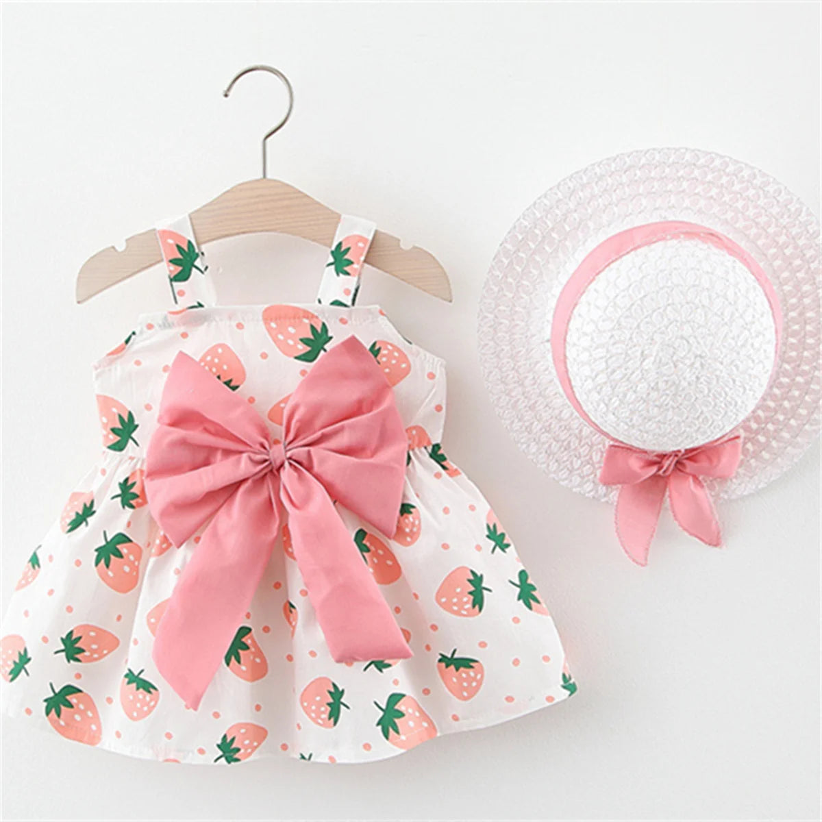 Baby Girl Strawberry Print Dress with Hat
