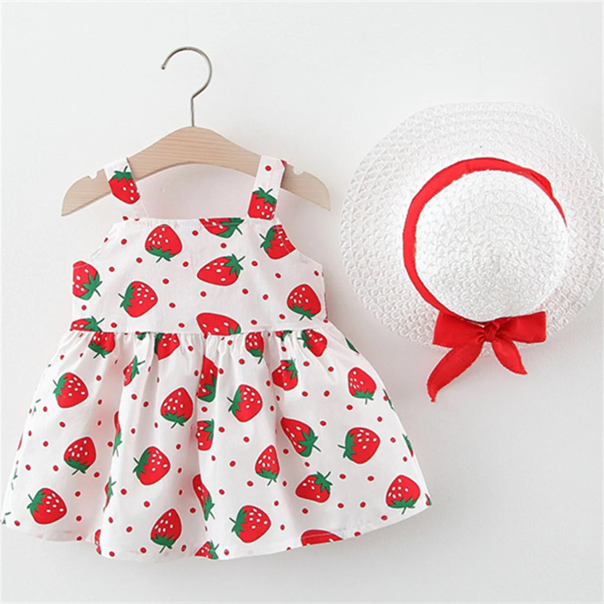 Baby Girl Strawberry Print Dress with Hat