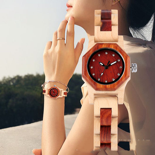 Ladies Octagon Wooden Bracelet Watch